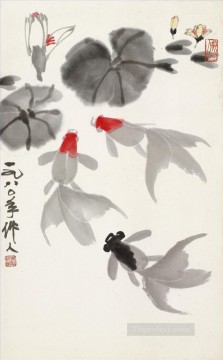中国 Painting - 呉祖人金魚 1980 伝統的な中国